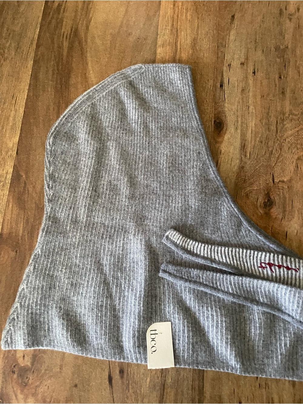 TBCO 100% Merino Wool Hood Scarf Grey Grey White Striped